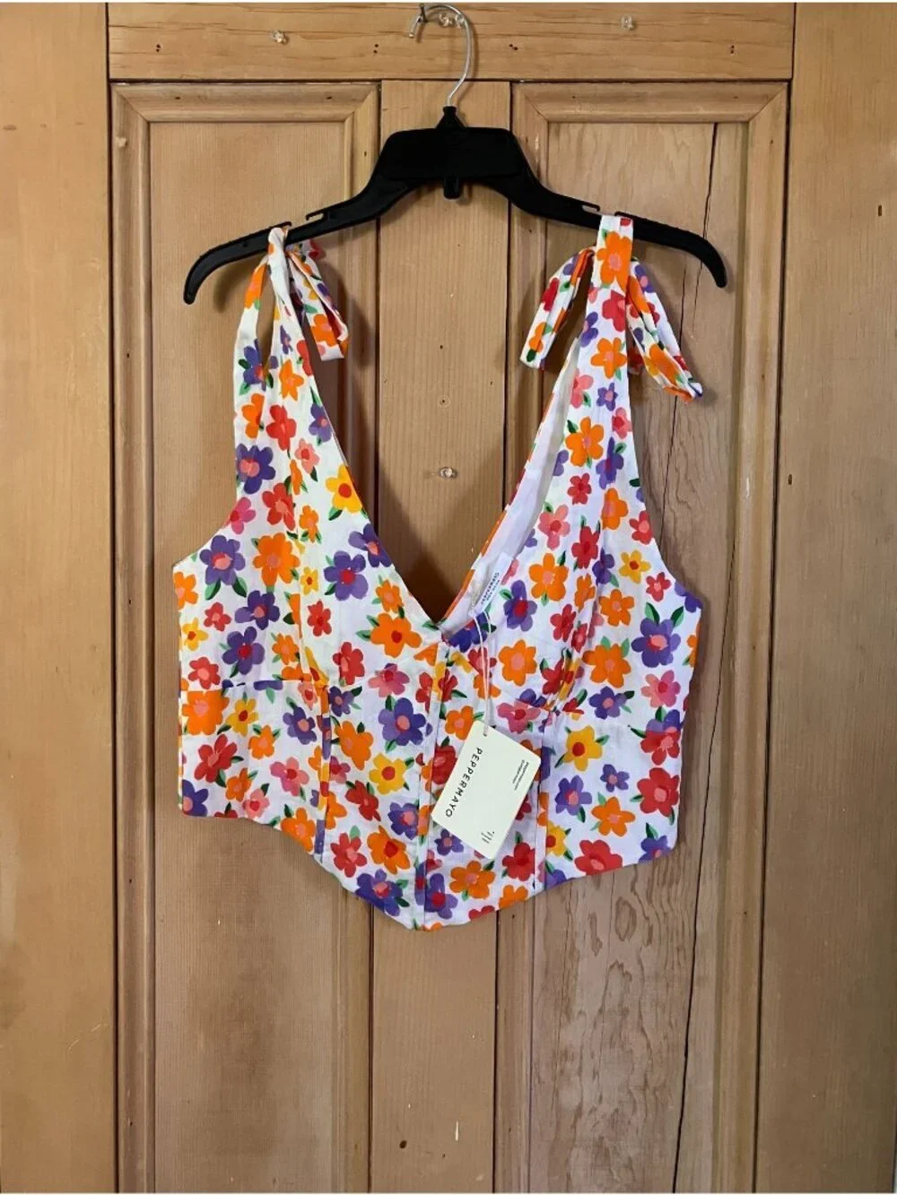 Peppermayo x Revolve Womens Floral Linen Bustier Tie Top Size 12 White SP NWT - Picture 2 of 12